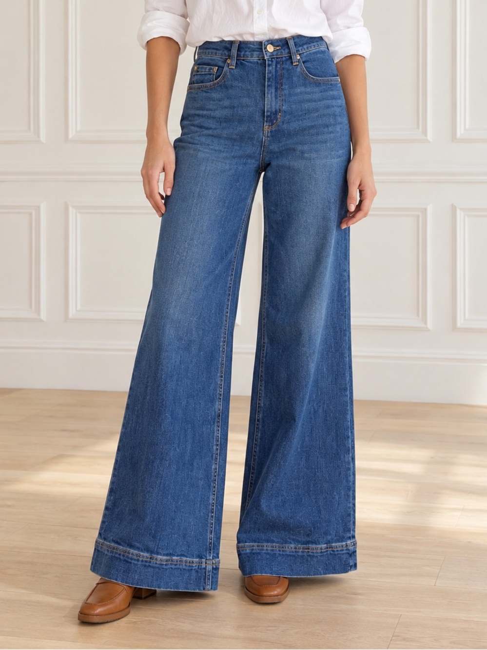 Maeve Anthropologie Jada Jeans Sz 28 Blue High Rise Wide Leg Trouser Flare Denim